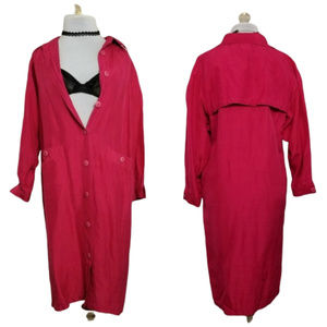 80s Silk Coat-Dress Fuchsia Hot Pink Long Sleeves Vaporwave New Wave